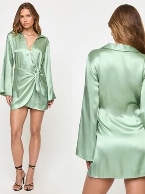 NWT L*Space Las Palmas Dress Color Celadon Size Small Wrap Mini Dress
